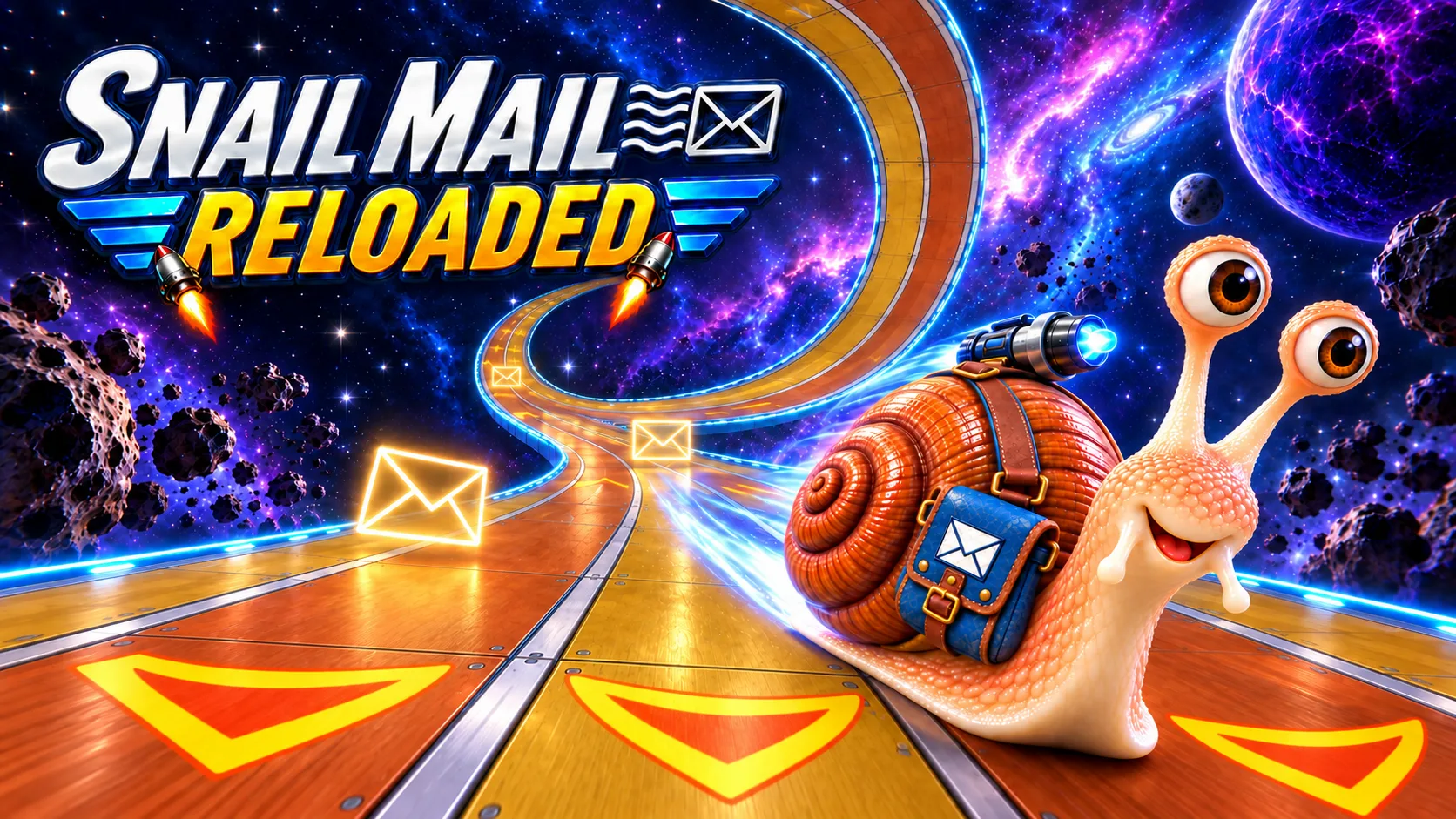 Turbo races through space with a satchel full of mail.